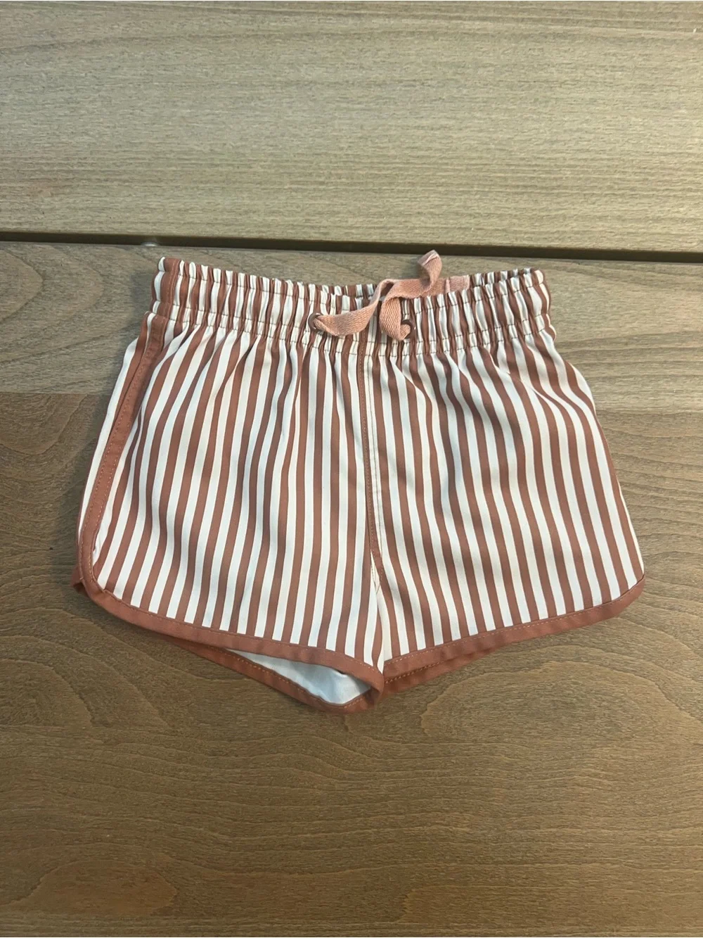 Striped Rust and White Swim Shorts